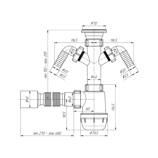 Сифон 40 мм. бутылочный АНИ "Грот" с выпуском 1 1/2"*70 мм., 2-мя отводами для стир.машины и с гибкой трубой 40/50 АНИ пласт (A1110) Сифон 40 мм. бутылочный АНИ "Грот" с выпуском 1 1/2"*70 мм., 2-мя отводами для стир.машины и с гибкой трубой 40/50 АНИ пласт (A1110)