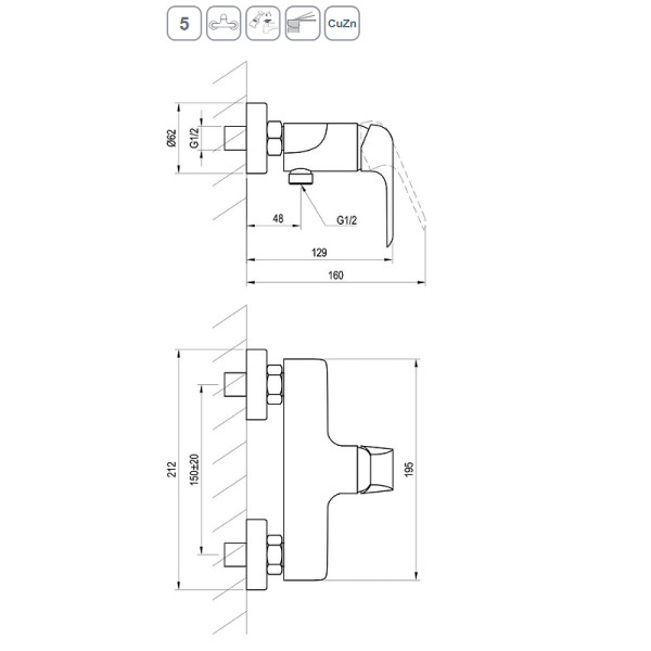 Смеситель для душа Ravak FL 032.20/150 черный (X070177)
