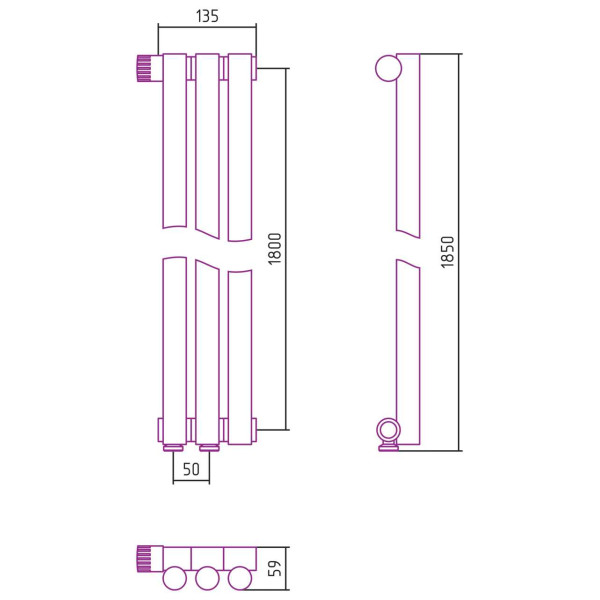 Дизайн-радиатор Сунержа Эстет-1 EU50 левый 1800*135 3 секции хром (00-0310-1803) Дизайн-радиатор Сунержа Эстет-1 EU50 левый 1800*135 3 секции хром (00-0310-1803)