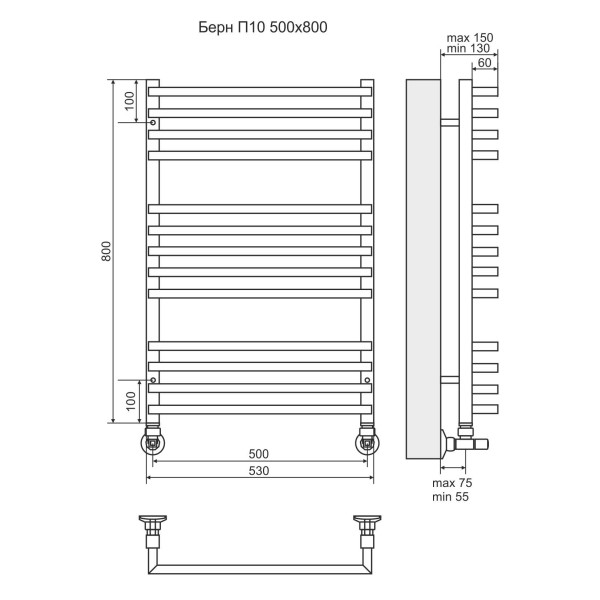 Полотенцесушитель водяной Terminus Берн Lux П13 500x800 4-5-4 xром Полотенцесушитель водяной Terminus Берн Lux П13 500x800 4-5-4 xром