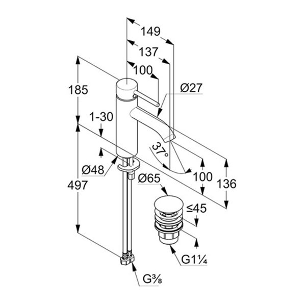 Смеситель для раковины Kludi Bozz черный (382883976) Смеситель для раковины Kludi Bozz черный (382883976)