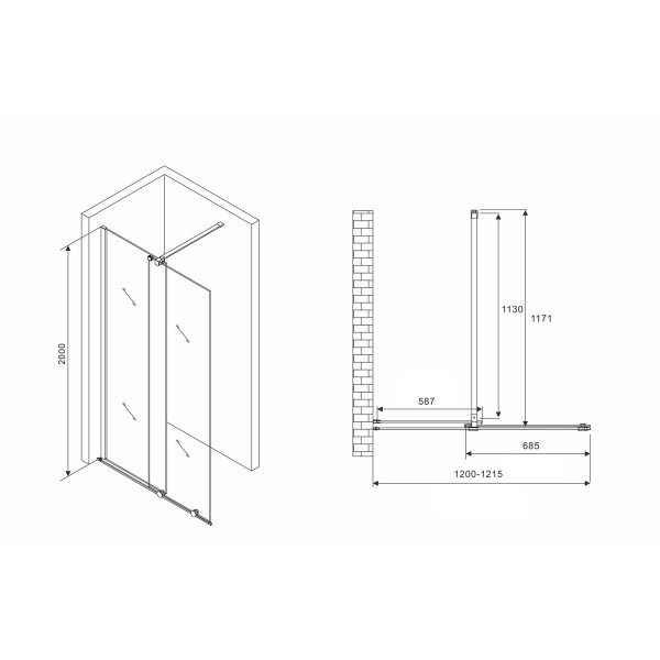 Душевая стенка Abber Komfort 120x200 стекло прозрачное, профиль хром (AG09120) Душевая стенка Abber Komfort 120x200 стекло прозрачное, профиль хром (AG09120)