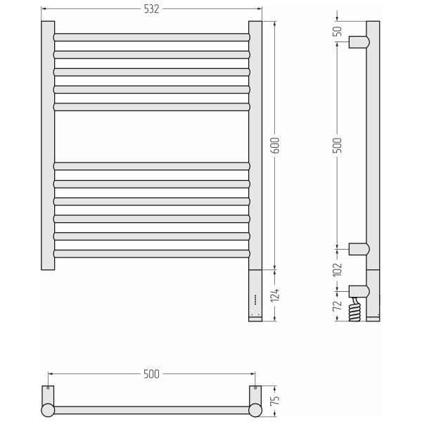 Полотенцесушитель электрический Сунержа Богема 3.1 600x500 МЭМ провод справа золото (03-6005-6050)