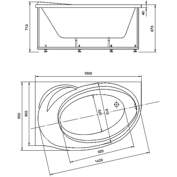 Ванна гидромассажная Акватек Бетта 150х95 НМ (пневматика) левая