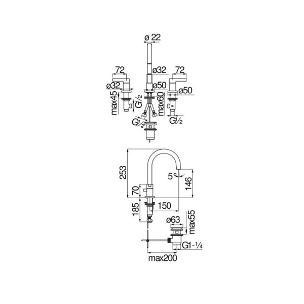 Смеситель для раковины Nobili Lira черный (LR116211/1T1BM)