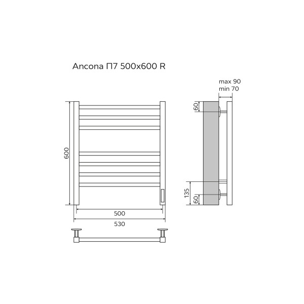 Полотенцесушитель электрический Azario Ancona 500x600 черный Полотенцесушитель электрический Azario Ancona 500x600 черный