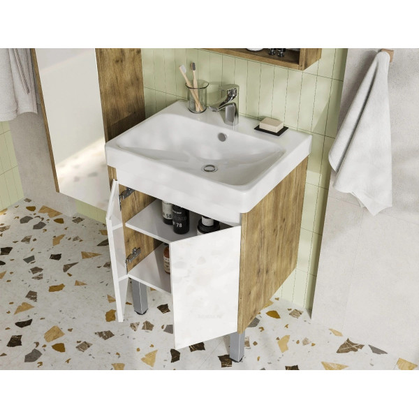 Тумба-умывальник Aquaton Сканди Doors 55 Бел/Дуб Рустикальный/1WH501620 Раковина Адриана 55 (1A2788K0SDZ90)