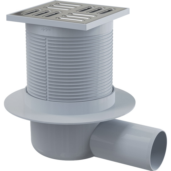 Душевой трап Alcaplast 105*105/50 боковой сток, решетка нержавеющая сталь, гидрозатвор комбинированный SMART (APV31)