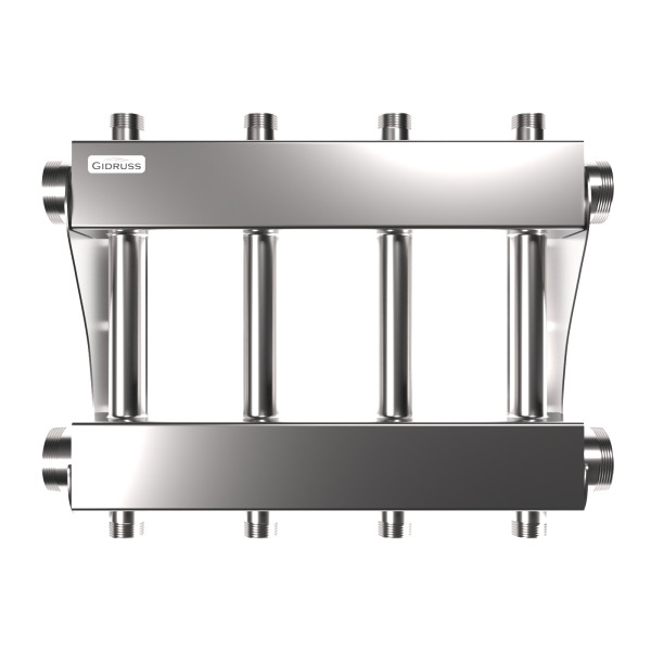 Коллектор модульный Gidruss MKSS-250-4DU (до 250 кВт, 2 магистр. подкл. G 2", 2 контура G 1" вверх и 2 вниз, нерж ст.)