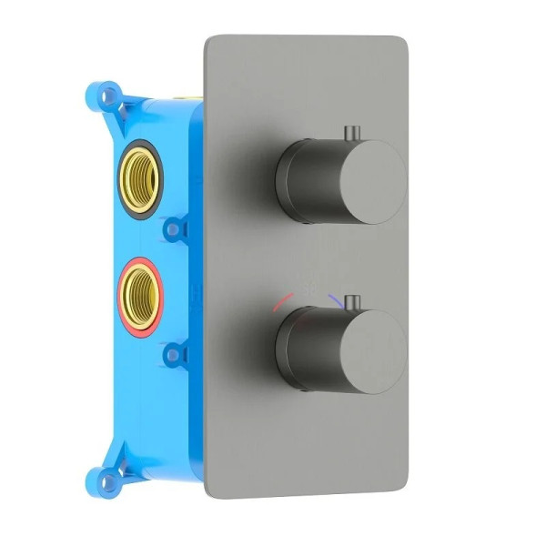 Смеситель для ванны и душа Aquatek Европа с термостатом (внешняя и скрытая часть) шлифованный черный хром (AQ1393BGM)