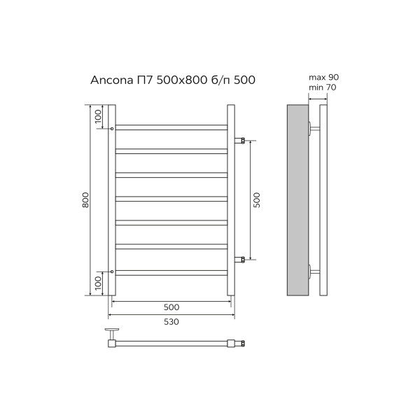 Полотенцесушитель водяной Azario Ancona 500x800 хром