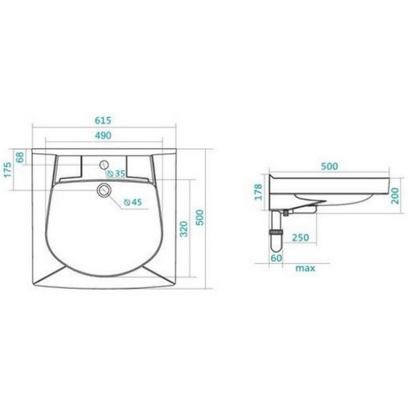 Раковина подвесная Santek Пилот-50 500х615х200 (1WH301970)