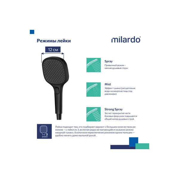 Душевая лейка Milardo Ideal Spa черная (ILS3FB0M18)