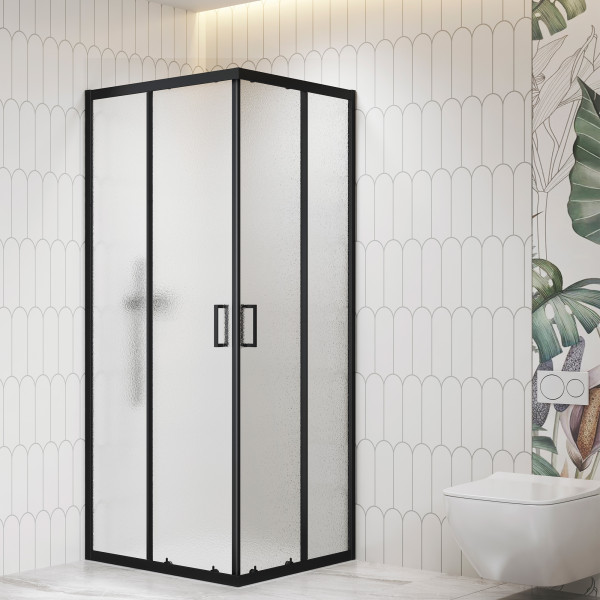Душевой уголок RGW 90x90x195 стекло рифленое, профиль черный (06093699-44) Душевой уголок RGW 90x90x195 стекло рифленое, профиль черный (06093699-44)