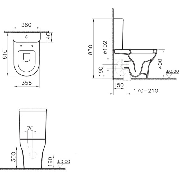 Унитаз-компакт Vitra Zentrum 610х355х830 с сиденьем с soft-close (9012B003-7202)