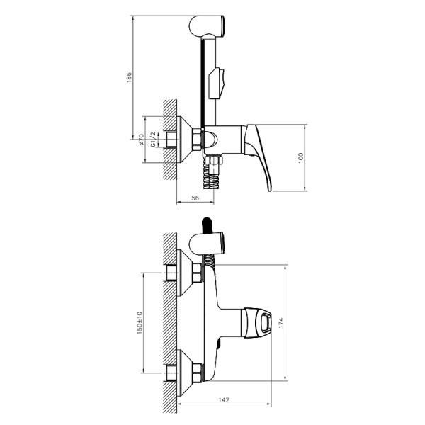 Смеситель с гигиеническим душем Rossinka B хром (B35-52)