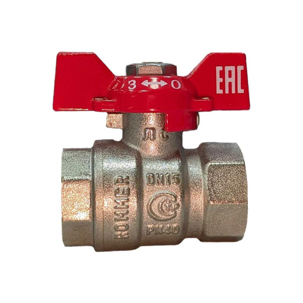 Кран 1/2" ВВ шаровый Rommer (ГОСТ, красная бабочка) RBV-0003-2110215 Кран 1/2" ВВ шаровый Rommer (ГОСТ, красная бабочка) RBV-0003-2110215