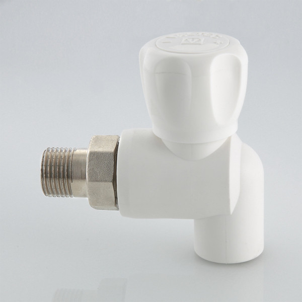 Кран шаровой со сгоном угловой PP-R 20x1/2"Н Valtec (белый) VTp.718.0.02004 Кран шаровой со сгоном угловой PP-R 20x1/2"Н Valtec (белый) VTp.718.0.02004