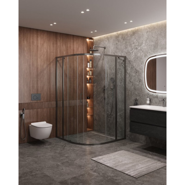 Душевой уголок Cezares Molveno 120x120x195 стекло прозрачное, профиль оружейная сталь (MOLVENO-R-11-90+30-C-GM-IV)