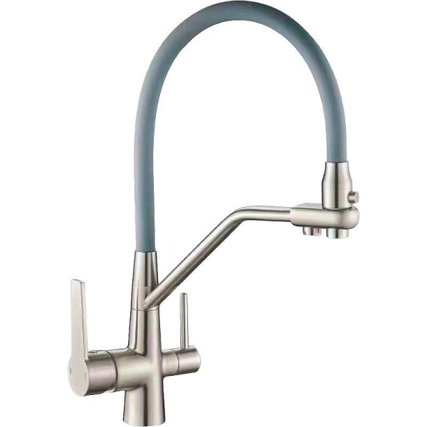 Смеситель для кухни Dlin с гибким изливом, переключатель на фильтр серый (H159317) Смеситель для кухни Dlin с гибким изливом, переключатель на фильтр серый (H159317)