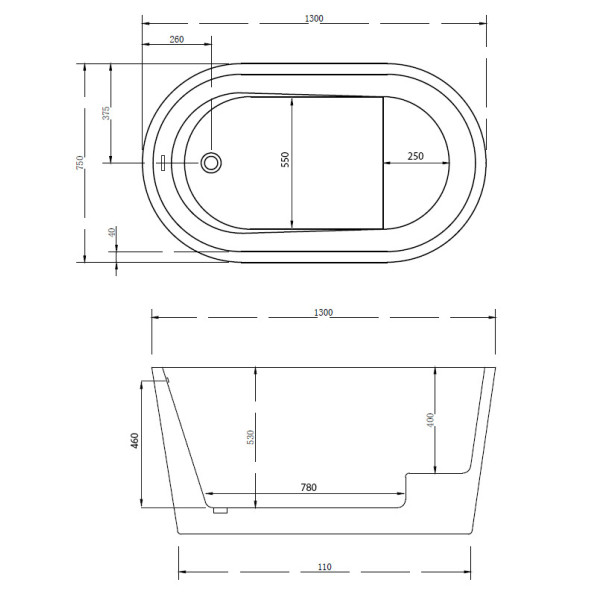 Ванна акриловая отдельностоящая Abber 130х75 белая (AB9277)