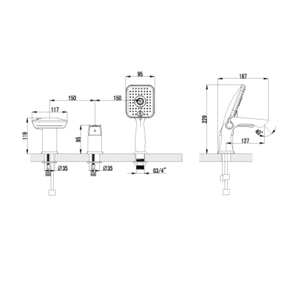 Смеситель для ванны и душа Lemark Unit (LM4545C)