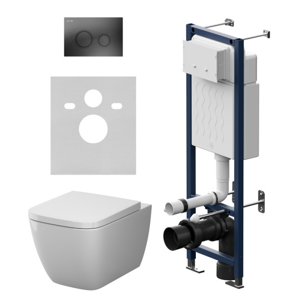Комплект инсталляция с унитазом AM.PM ErgoFit с клав L черная матовая с подвесным унитазом Gem Aquaspin (IS110138.901901)