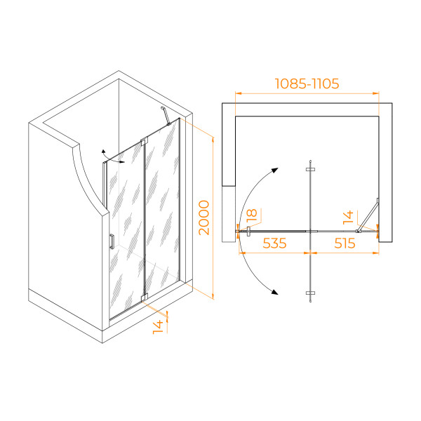Душевая дверь RGW Hotel 110x200 стекло прозрачное, профиль хром (350601411-11) Душевая дверь RGW Hotel 110x200 стекло прозрачное, профиль хром (350601411-11)