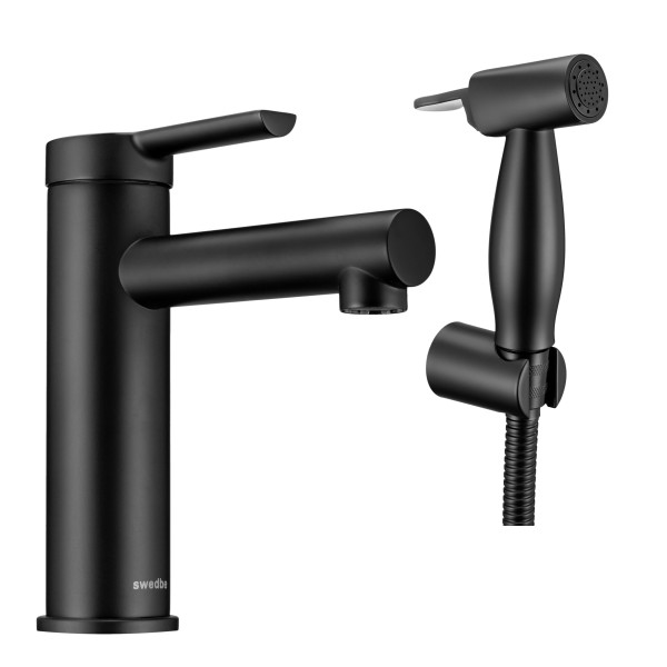 Смеситель для раковины Swedbe Diana с гигиенической лейкой черный (1060B) Смеситель для раковины Swedbe Diana с гигиенической лейкой черный (1060B)