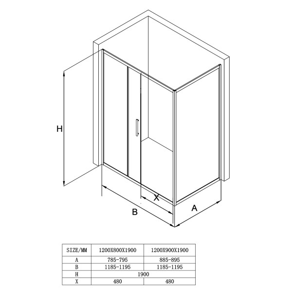Душевой уголок Loranto 90x120x190 стекло прозрачное, профиль серый матовый (CS-AB02GG-129)