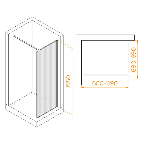 Душевое ограждение RGW Walk In 70x195 стекло Ribbed (ребристое), профиль хром (06100807-151)