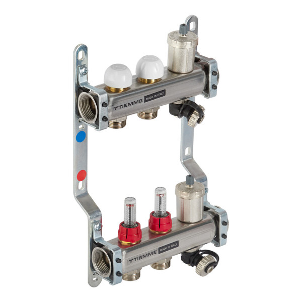 Коллекторная группа Tiemme 2 отвода 1"-3/4" НР ЕК M30х1,5 мм. с расходомерами (нерж.ст) (3920128)