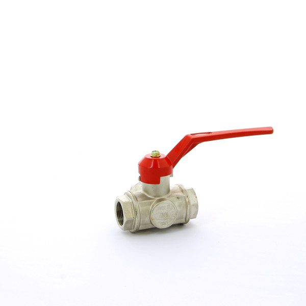 Кран Itap 1" шаровый трёхходовой T-порт (красная ручка-рычаг) (1280100T)