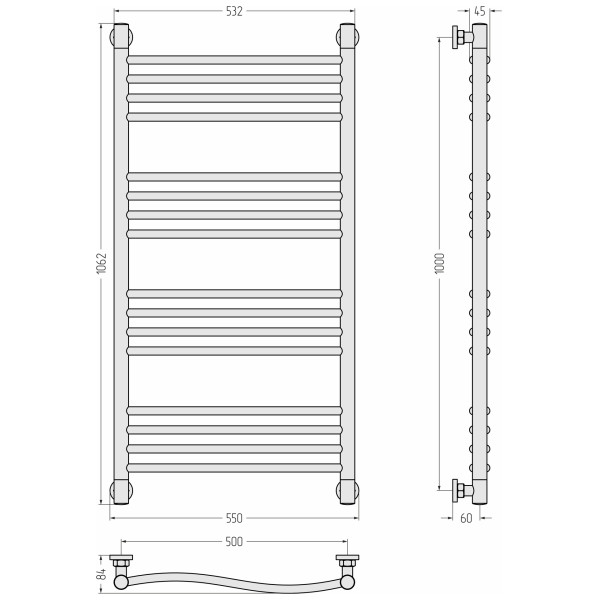 Полотенцесушитель водяной Сунержа Флюид+ 1000x500 матовый черный (31-0222-1050)