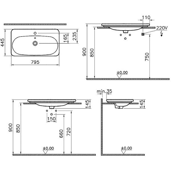 Тумба подвесная Vitra Nest 80 см с раковиной c 1м ящиком, с LED подсветкой, натуральная древесина (56138)