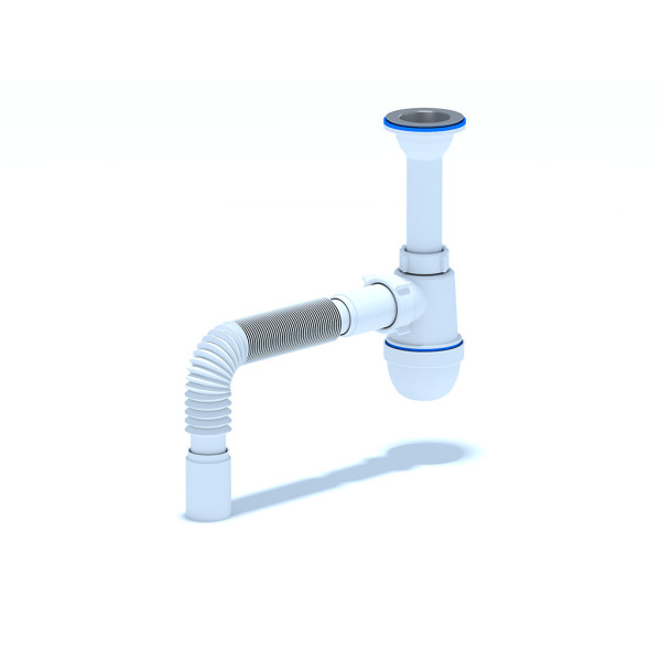 Сифон 40 мм. бутылочный АНИ "Грот" с литым выпуском 1 1/2"*70 мм. с гибкой трубой 40*40/40 АНИ пласт (A0505)