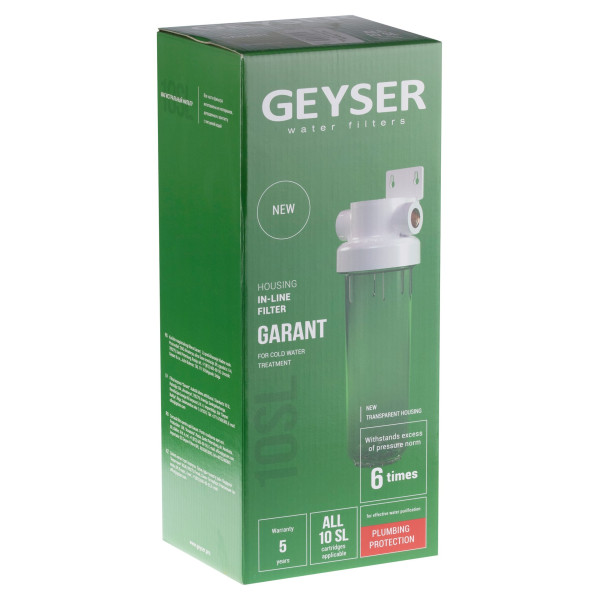 Фильтр колбовый Гейзер Гарант 1/2" 10SL (прозрачный, для холодной воды) (50774) Фильтр колбовый Гейзер Гарант 1/2" 10SL (прозрачный, для холодной воды) (50774)