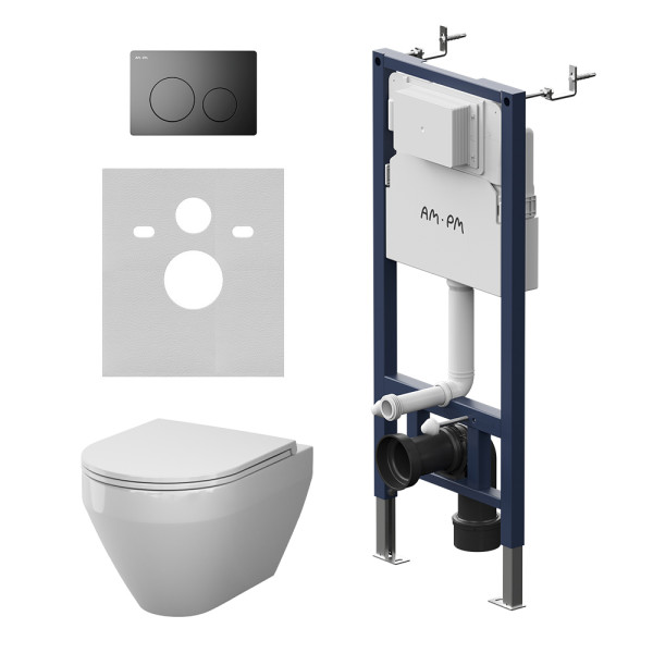 Комплект инсталляция с унитазом AM.PM PrimeFit с клав L черная матовая с подвесным унитазом Spirit V2.0 Aquaspin (IS90138.701900)