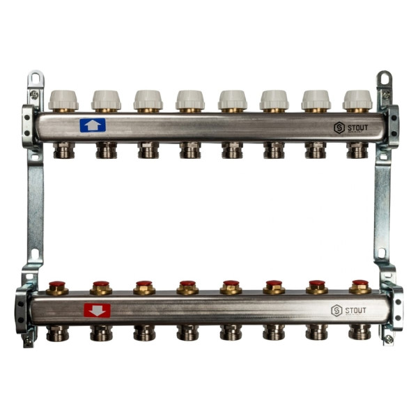 Коллекторная группа 8 отводов 1"x3/4"(18)EK без расходомеров Stout (нерж.сталь) (SMS-0922-000008) Коллекторная группа 8 отводов 1"x3/4"(18)EK без расходомеров Stout (нерж.сталь) (SMS-0922-000008)