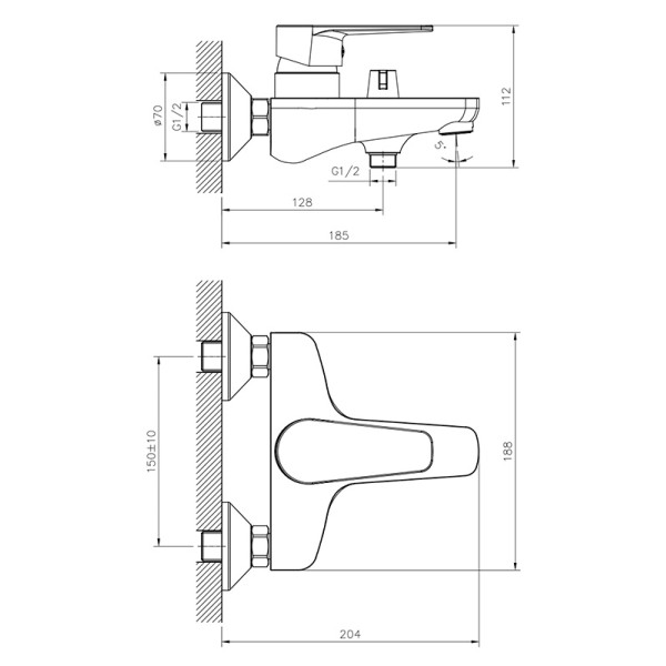 Смеситель для ванны и душа Decoroom DR73 хром (DR72036)