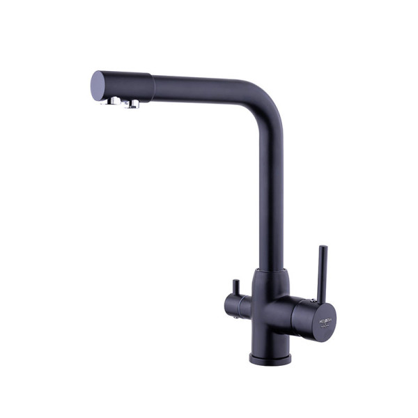 Смеситель для кухни Melodia Ostessa Filtro, с выходом питьевой воды 2в1 черный (MDV40618bk)