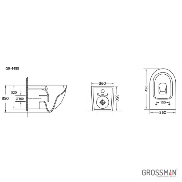 Унитаз подвесной Grossman 490*370*370 горизонтальный, черный (GR-4455BMS)