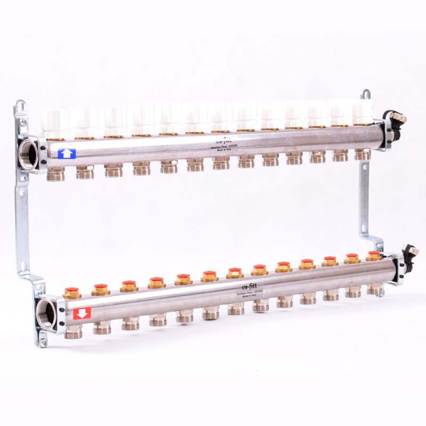 Коллекторная группа Uni-Fitt 13 отводов 1"х3/4" с балансировочными и термостатическими вентилями нерж. сталь