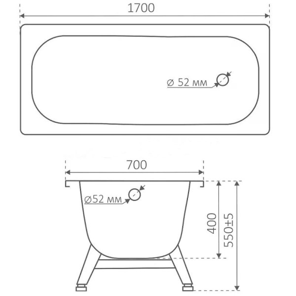 Ванна стальная ВИЗ Antika 170x70 форма Сома с каркасом ОР-01200 (А-7001)