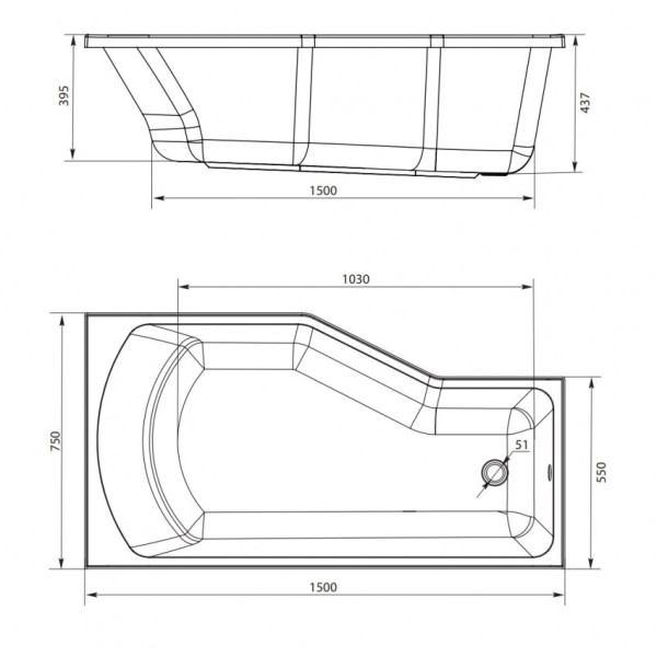 Ванна акриловая 1Marka Convey 150x75 левосторонняя белая (01кон1575л)