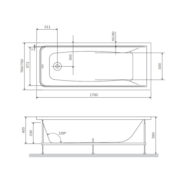 Ванна акриловая AM.PM 170x75 (W90A-170-075W-A)