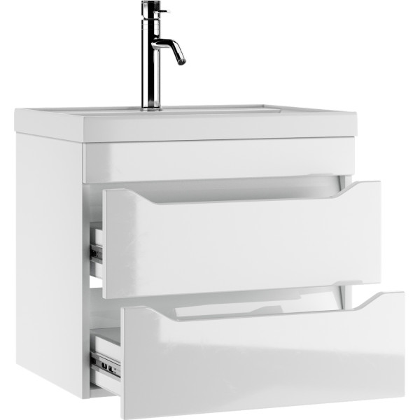 Тумба подвесная под умывальник Bazis 60 Ева с двумя ящиками В2 Айсберг Домино (DA5914T)