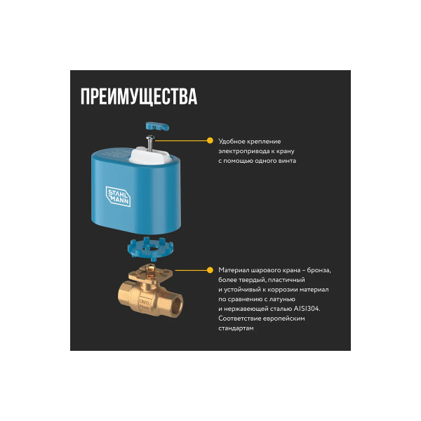 Кран шаровой с электроприводом Stahlmann 1/2" 12В (2282755)