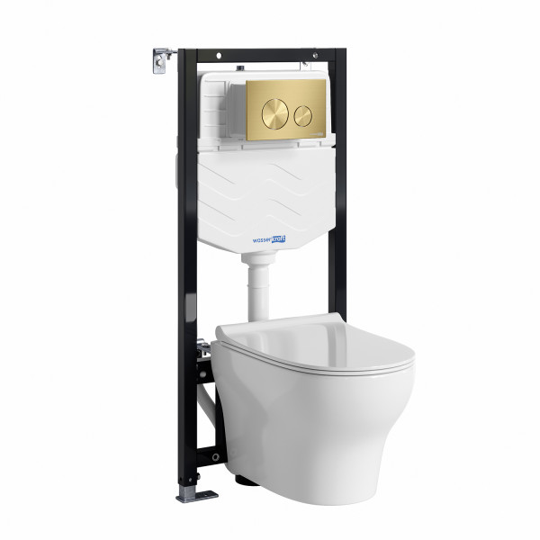 Комплект инсталляция с унитазом WasserKRAFT Aller с клавишей смыва золото матовое c сиденьем дюропласт (10TLT.010.ME.MG02.H001)