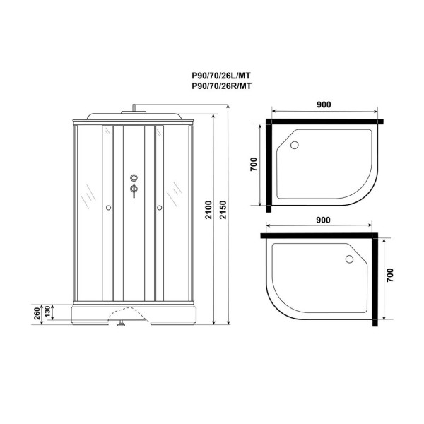 Душевая кабина Promo 70x90 стекло матовое, профиль белый (P90/70/26L/MT)